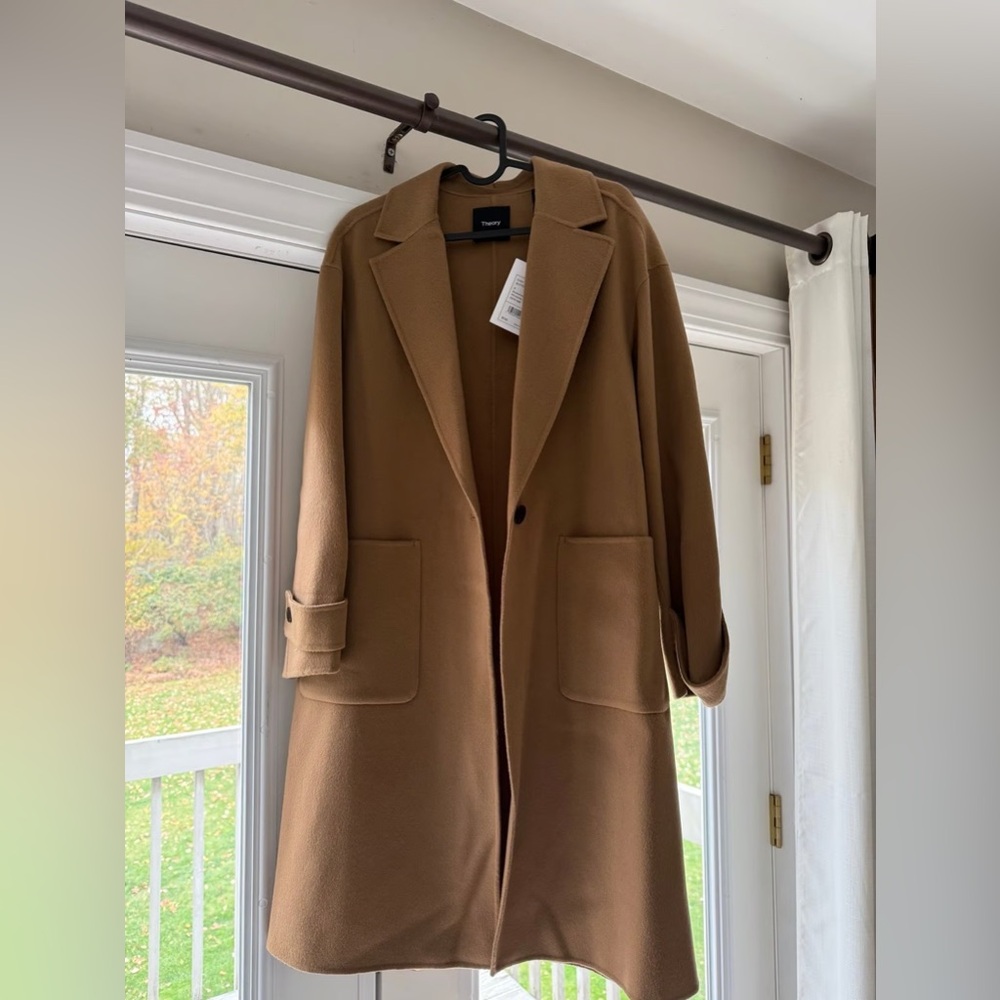 Theory Coat Easy One-Button Double-Face Wool-Cashmere in Buckwheat $795 Size L